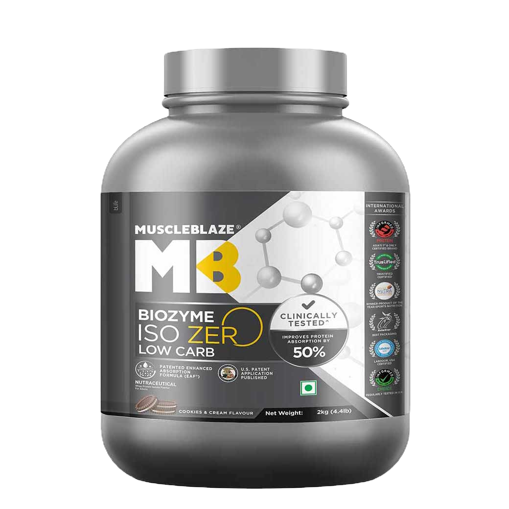 MuscleBlaze Biozyme Iso-Zero Low Carb | 2 Kg | Cookies and Cream