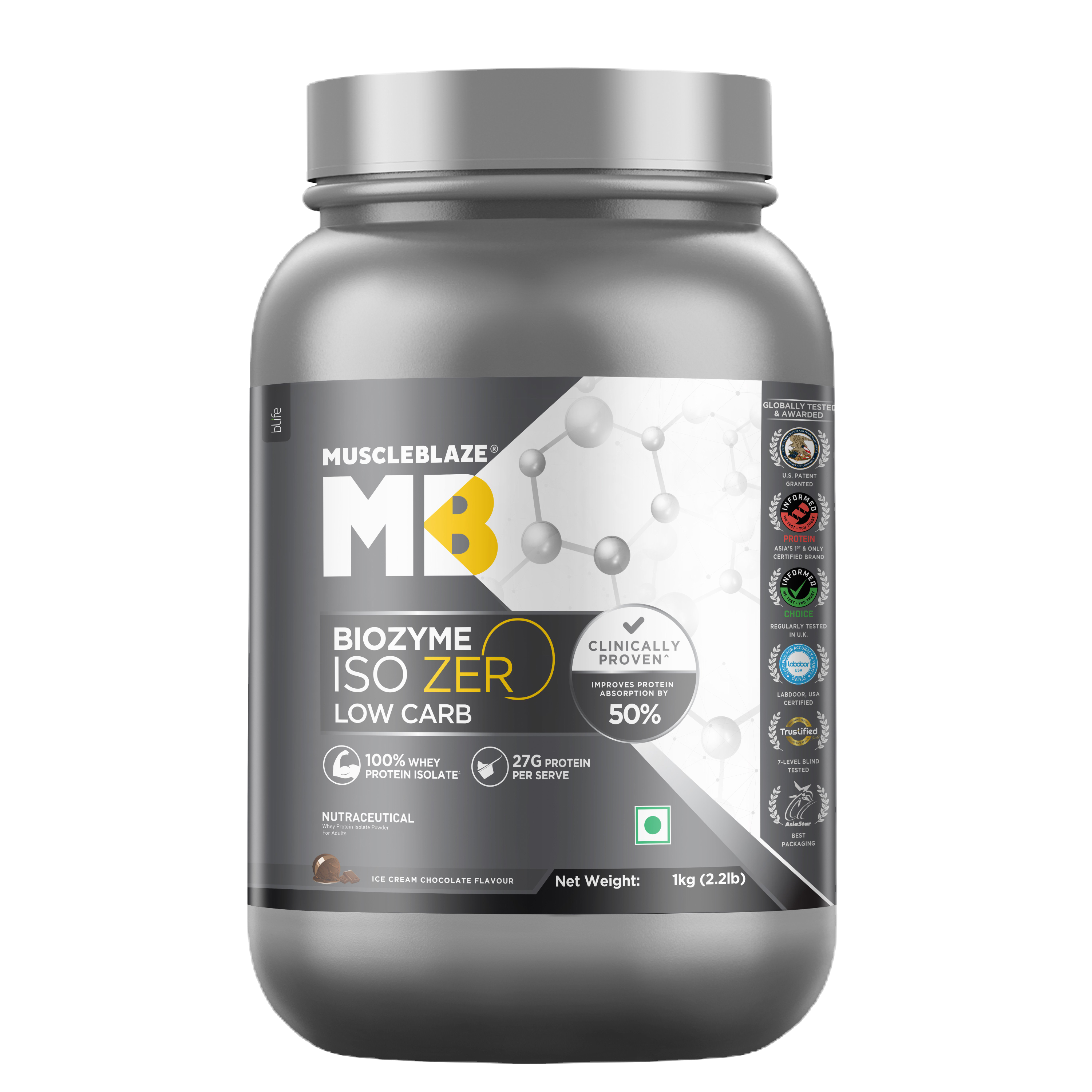 MuscleBlaze Biozyme Low Carb | 1 Kg | Ice Cream Chocolate