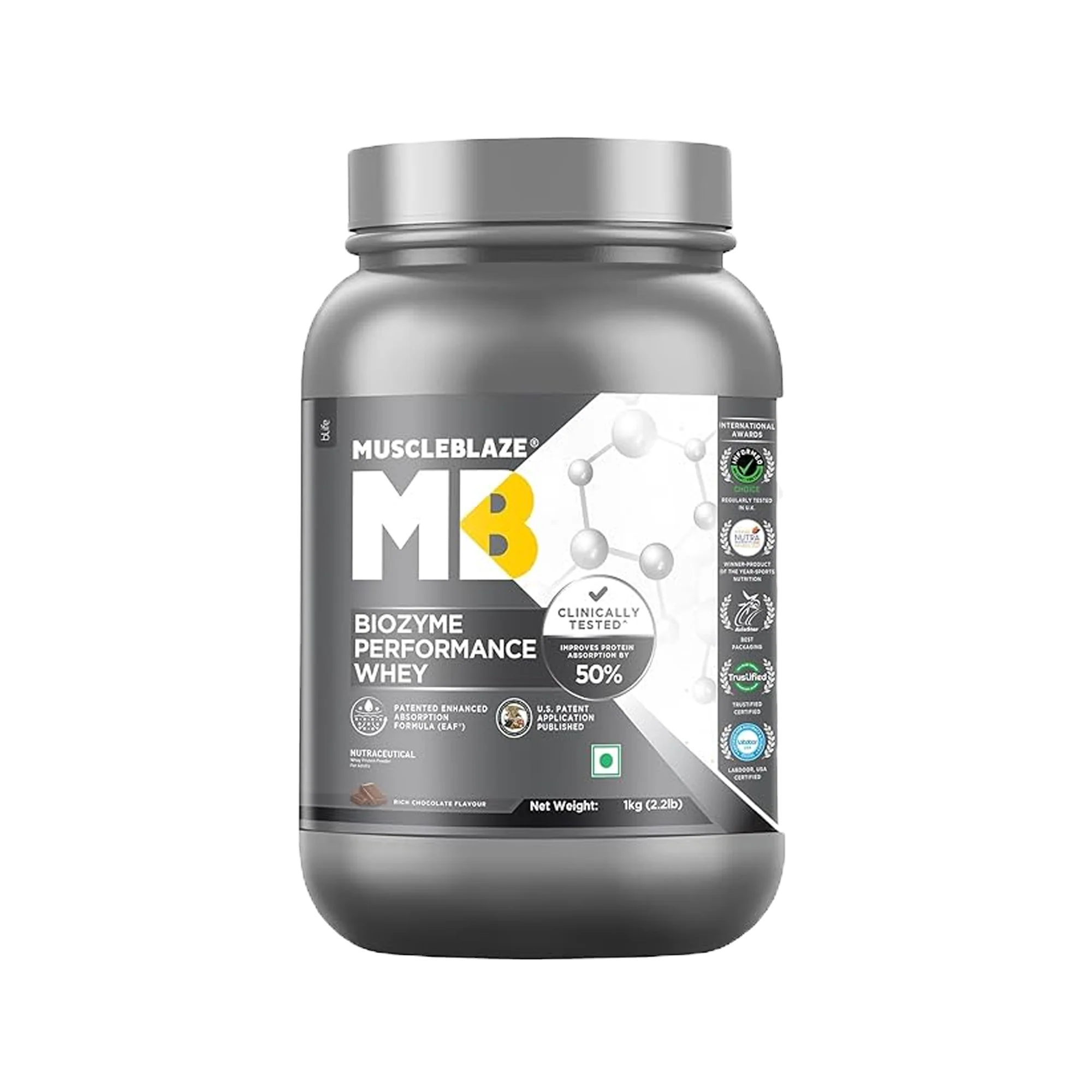 MuscleBlaze Biozyme Performance Whey | 1 Kg | Rich Chocolate