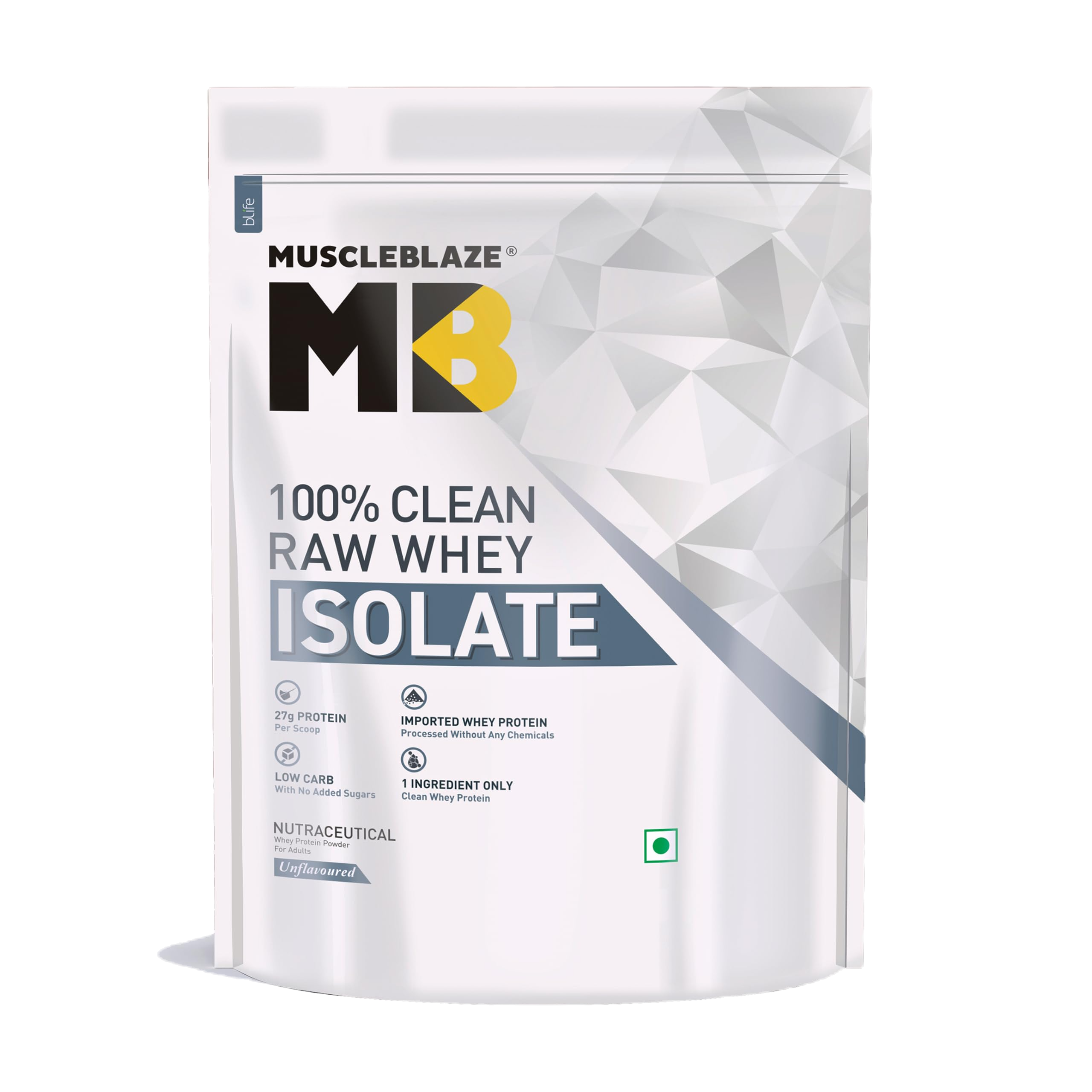 MuscleBlaze Raw Whey Isolate 100% Clean Whey | 1 kg | Unflavoured